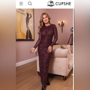 Cupshe Deep Red Long Sleeve Dress